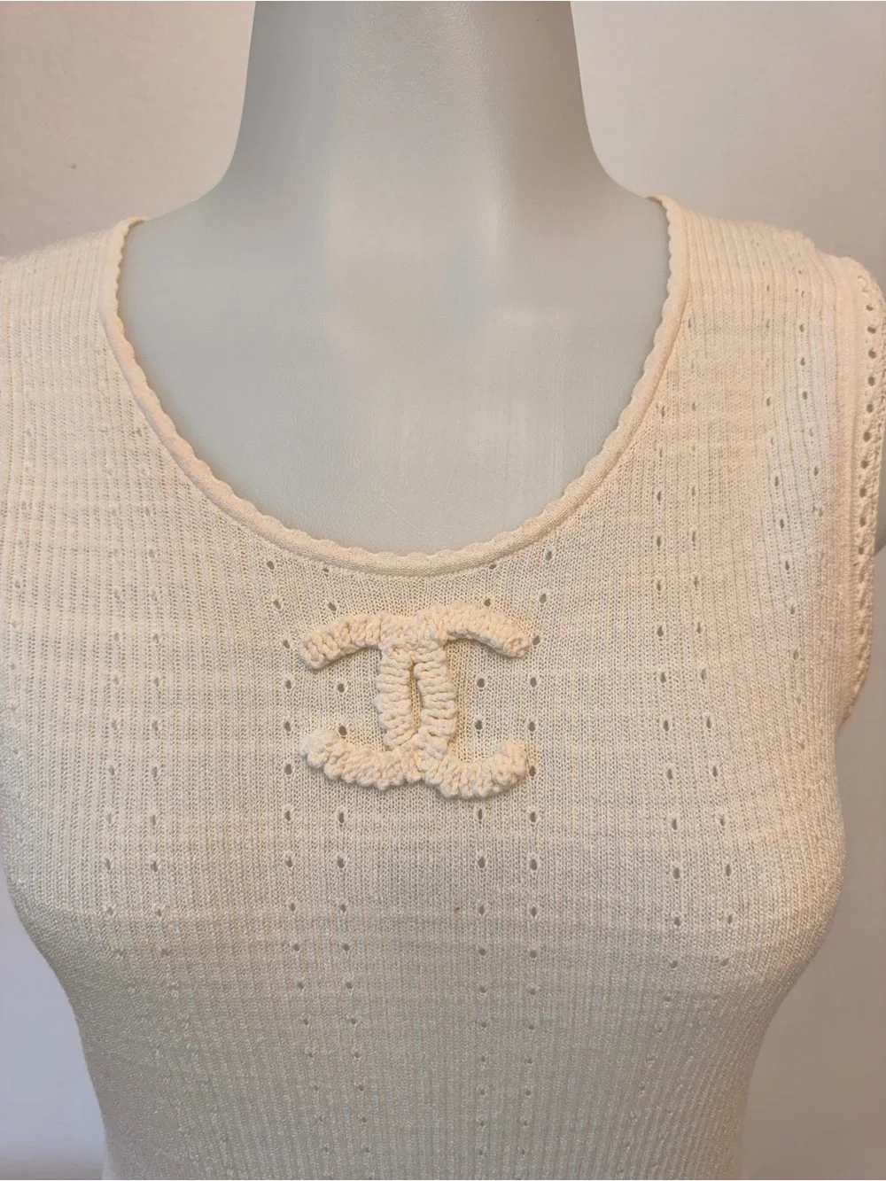 Chanel CC logo Cream Knit Top